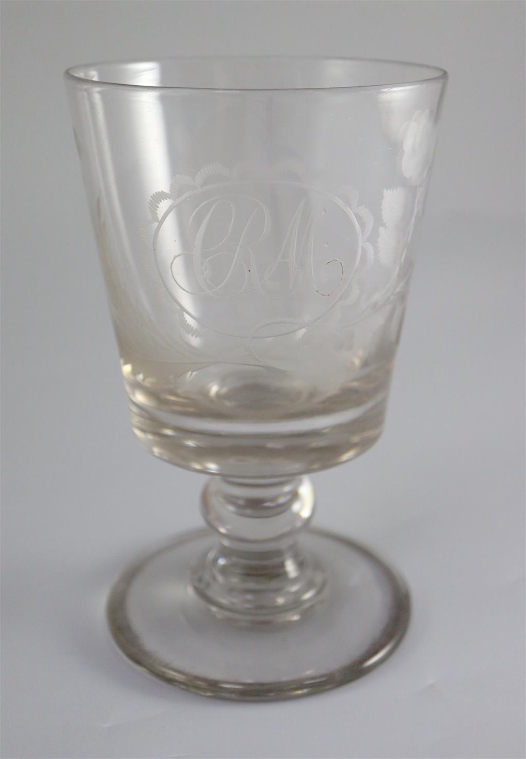 A large glass nautical themed rummer, first half 19th century, 19cm high